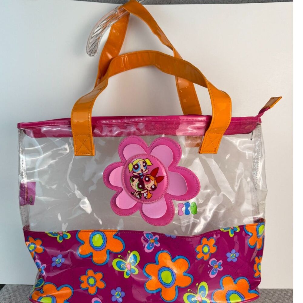 VTG Y2K Powerpuff Girls Cartoon Network Clear Tote Bag Flower Power Pop Art RARE